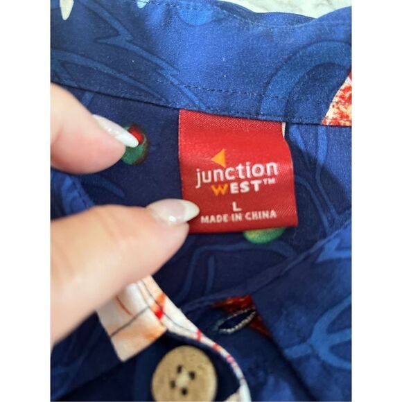 Junction West Men’s Button Down Shirt Sz women in Martini Glass Blue Short Sleev - Picture 7 of 9